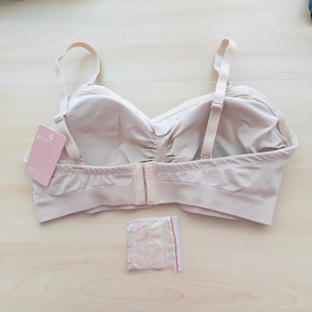 Feelingirl Womens Strapless‎ Seamless Bra Large Beige Wireless Straps Comfort